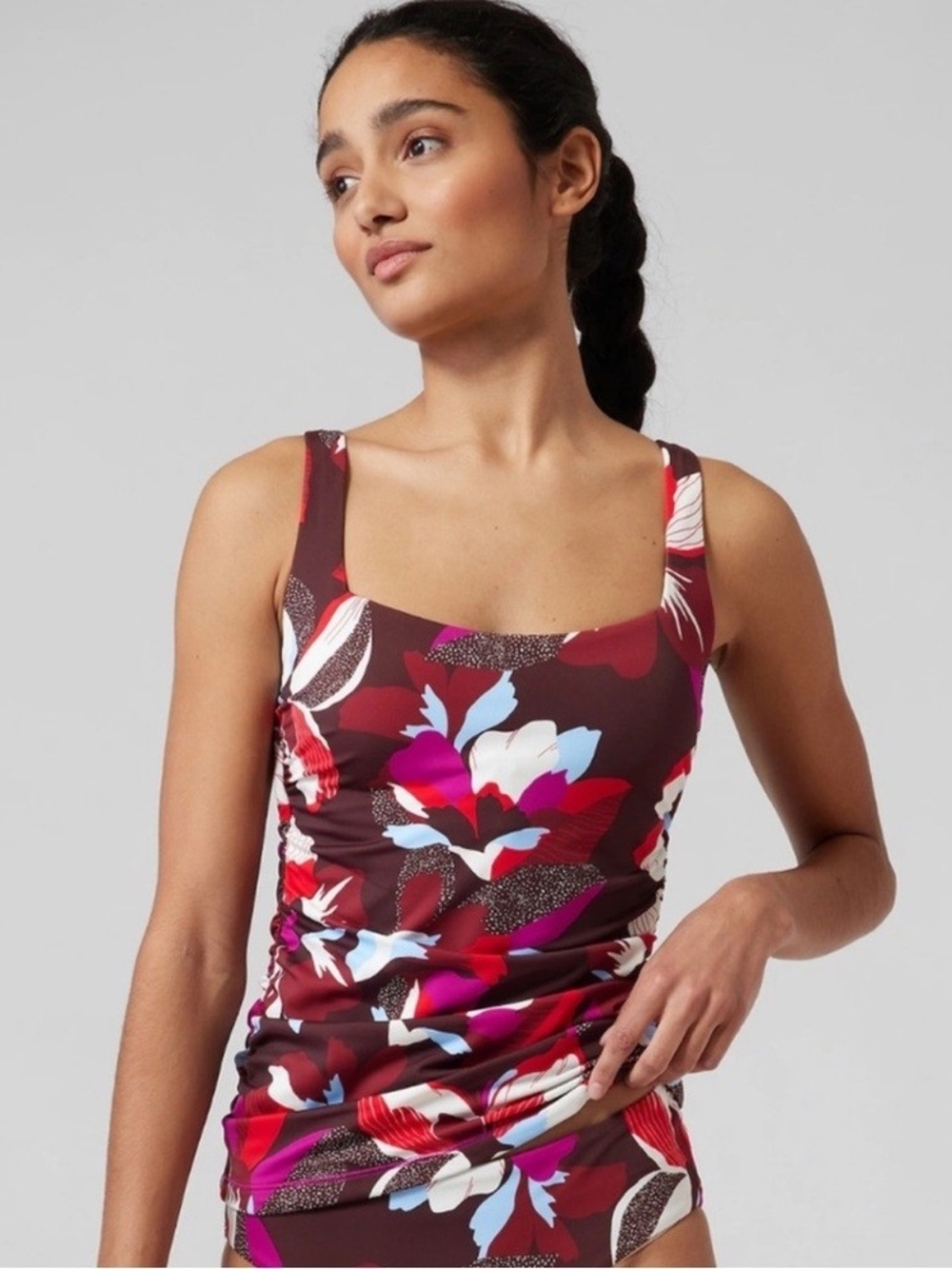 NWT Athleta Square Neck Tankini 34D/DD Floral Ruched Underwire Swim Top